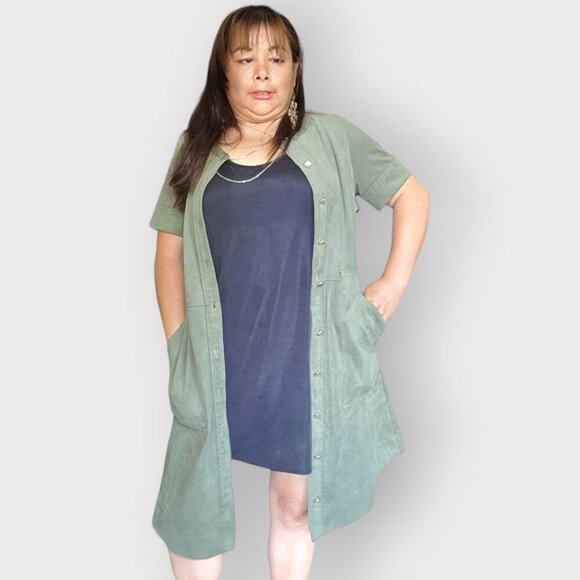 WOMENS SIZE 8 OLIVE GREEN SHORT SLEEVE UTILITY JACKET WITH BUTTON DOWN AND BELT - Picture 3 of 6